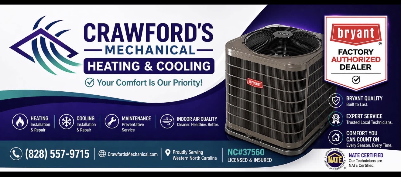 Crawford's Mechanical Heating & Cooling — Bryant Factory Authorized Dealer, (828) 557-9715, NC #37560