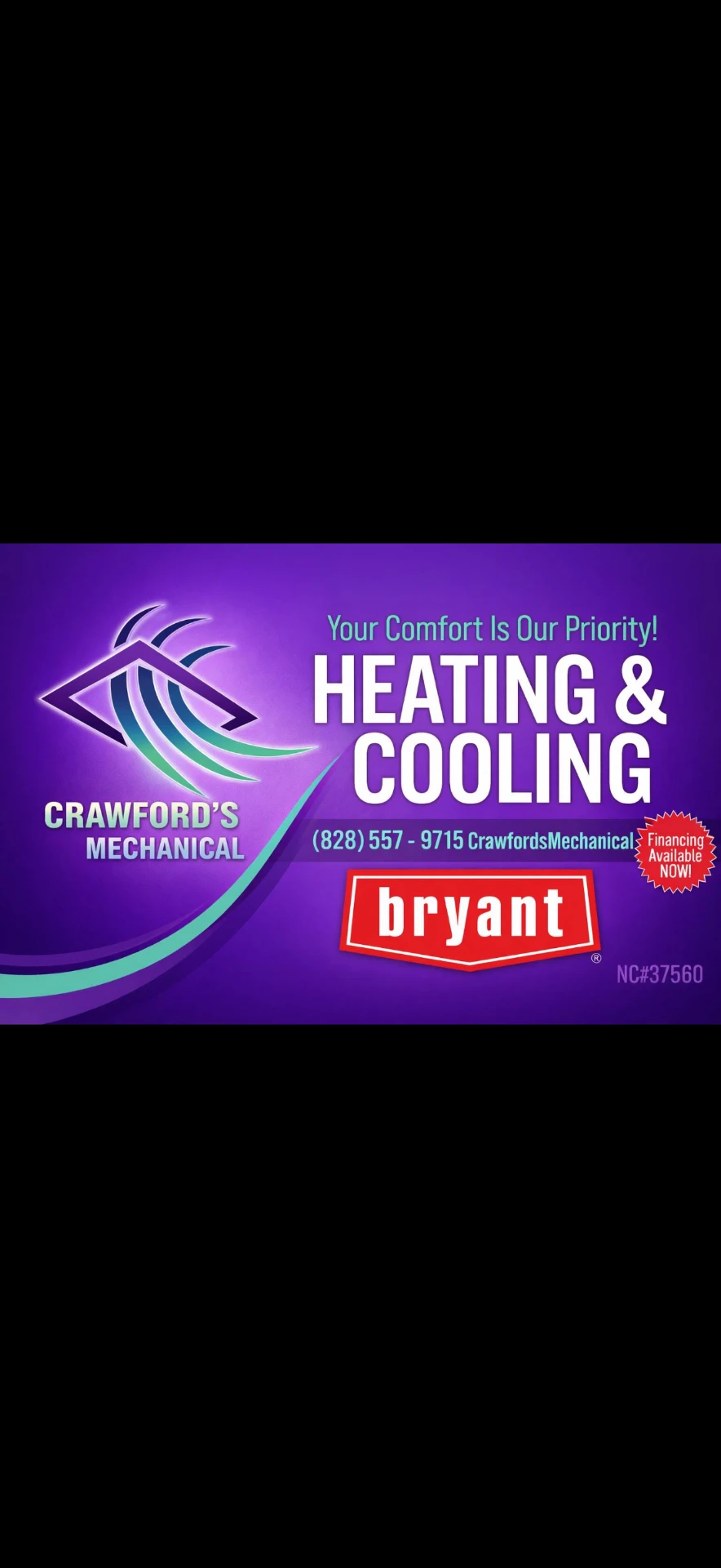 Crawford's Mechanical Heating & Cooling shop sign in Marble, North Carolina