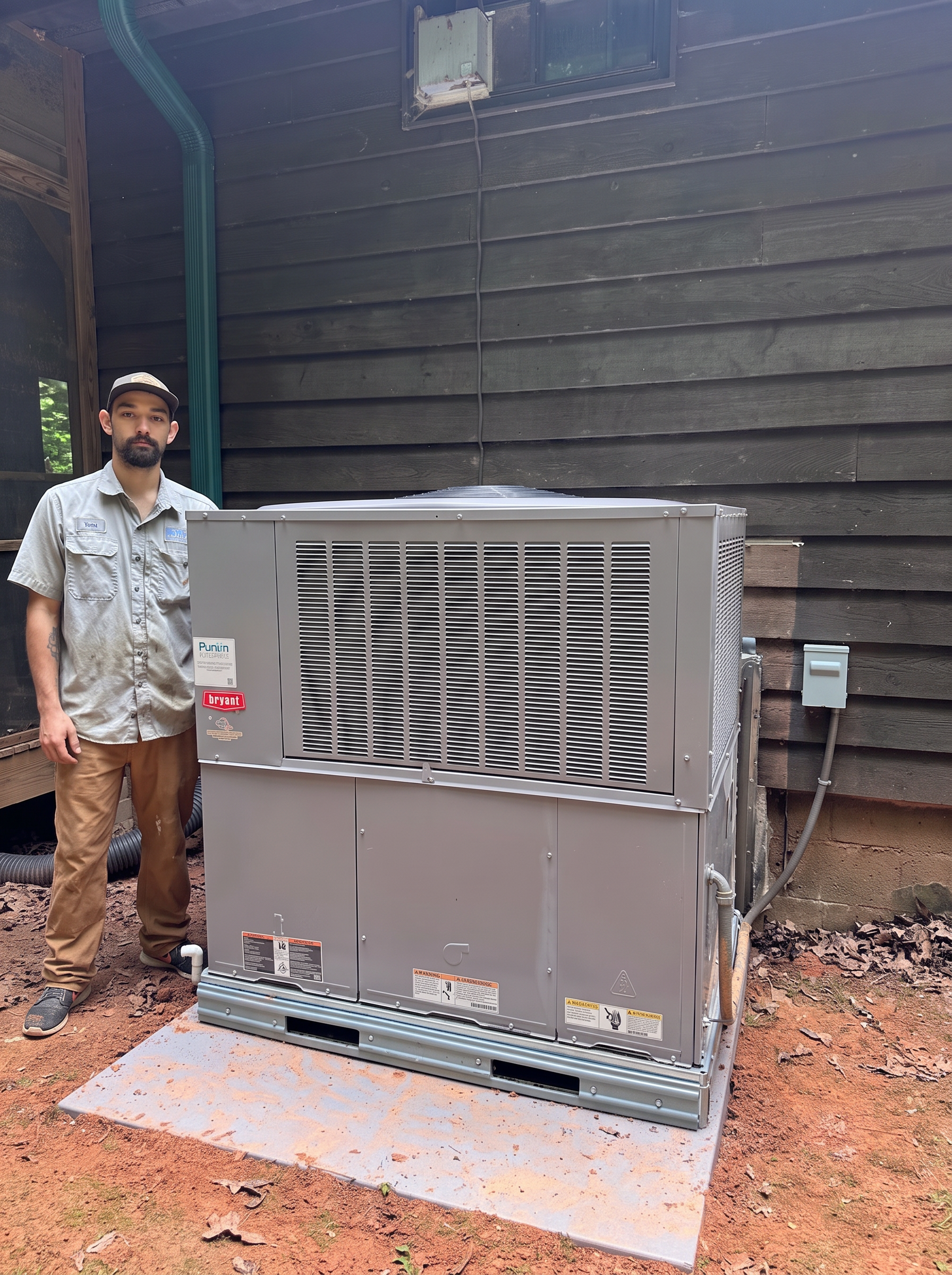 Crawford's Mechanical technician with a newly installed Bryant HVAC system